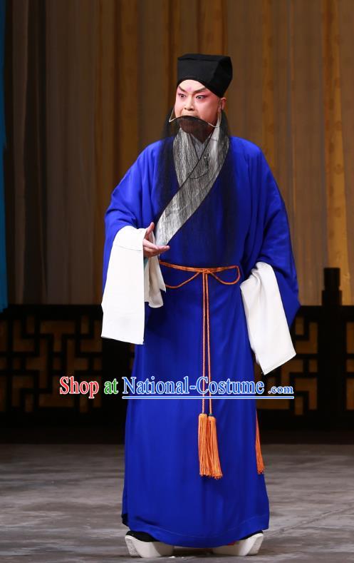 The Mirror of Fortune Chinese Peking Opera Elderly Male Garment Costumes and Headwear Beijing Opera Magistrate Mei Junci Apparels Clothing