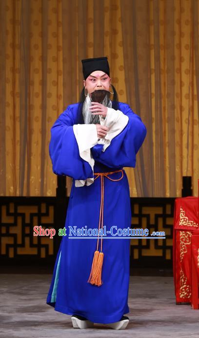 The Mirror of Fortune Chinese Peking Opera Elderly Male Garment Costumes and Headwear Beijing Opera Magistrate Mei Junci Apparels Clothing