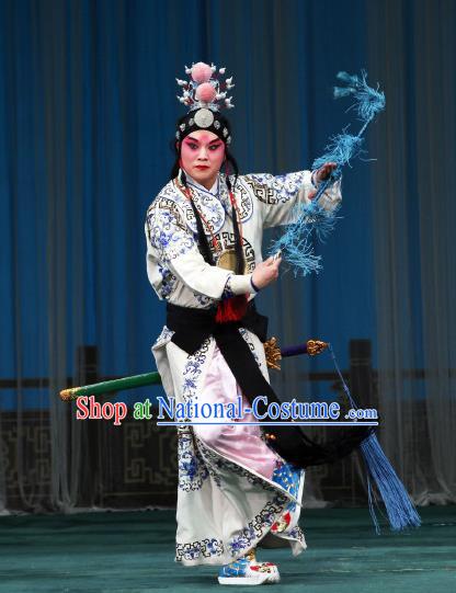 The Mirror of Fortune Chinese Peking Opera Martial Male Garment Costumes and Headwear Beijing Opera Takefu Lin Bi Apparels Wusheng Clothing