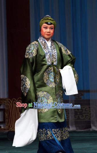 Chinese Beijing Opera Rich Dame Apparels Costumes and Headdress The Mirror of Fortune Traditional Peking Opera Pantaloon Dress Laodan Green Garment