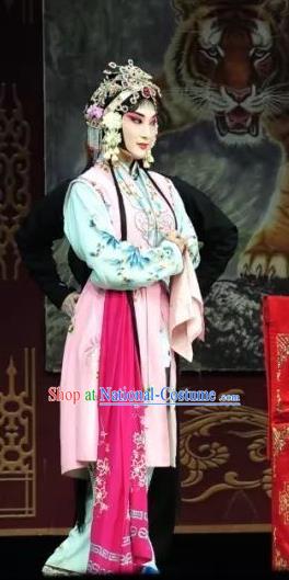 Chinese Beijing Opera Maidservant Shou Chun Apparels Costumes and Headdress The Mirror of Fortune Traditional Peking Opera Xiaodan Dress Young Lady Garment