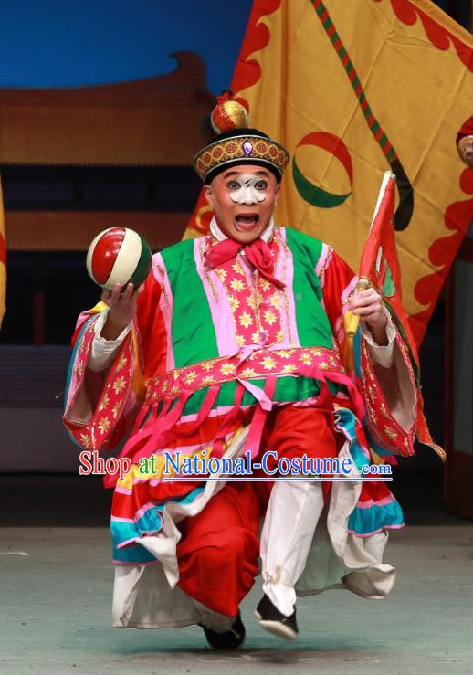 Zhen Guan Flourishing Age Chinese Peking Opera Chou Male Garment Costumes and Headwear Beijing Opera Clown Apparels Clothing