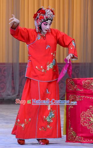 Chinese Beijing Opera Actress Zhou Fengying Apparels Costumes and Headpieces Xin An Yi Traditional Peking Opera Hua Tan Red Dress Bride Garment