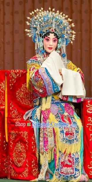 Chinese Beijing Opera Hua Tan Actress Apparels Costumes and Headdress Princess Yinping Traditional Peking Opera Diva Dress Garment