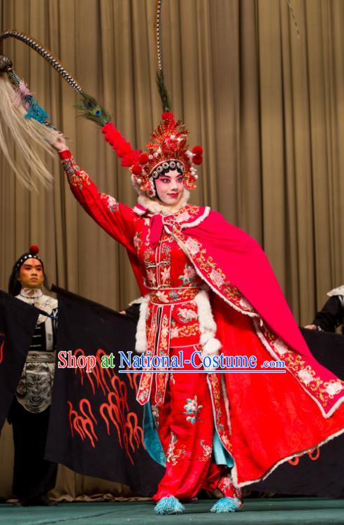 Chinese Beijing Opera Actress Apparels Costumes and Headdress Qing Shi Mountain Traditional Peking Opera Fairy Fox Red Dress Female Swordsman Garment