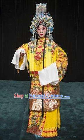 Chinese Beijing Opera Queen Apparels Hua Tan Costumes and Headdress Anecdote of Wu Zetian Traditional Peking Opera Empress Dress Garment