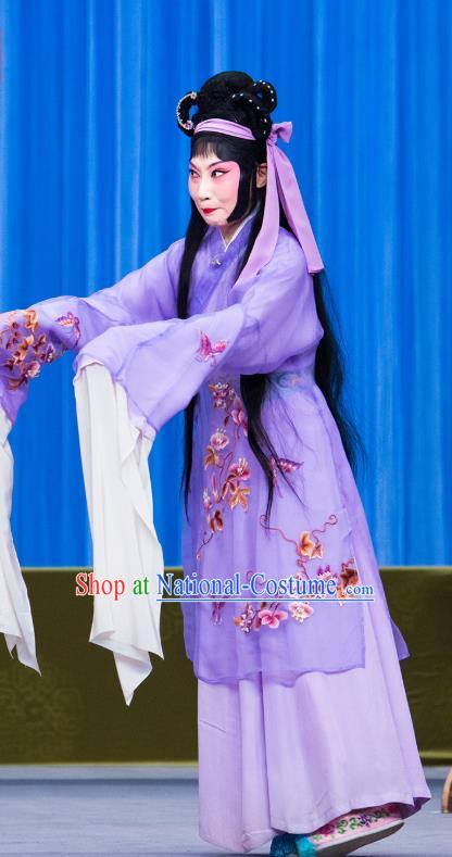 Chinese Beijing Opera Tsing Yi You Erjie Apparels Costumes and Headdress You Sisters in the Red Chamber Traditional Peking Opera Distress Woman Dress Actress Garment