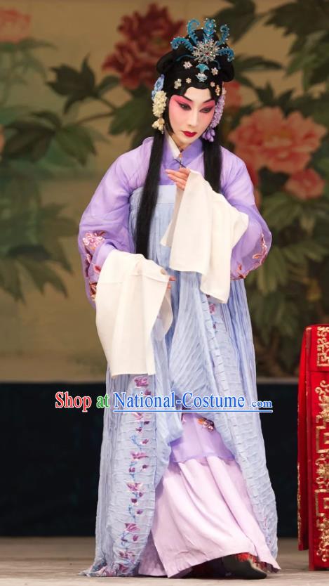 Chinese Beijing Opera Actress You Erjie Apparels Costumes and Headdress You Sisters in the Red Chamber Traditional Peking Opera Dress Distress Maiden Garment