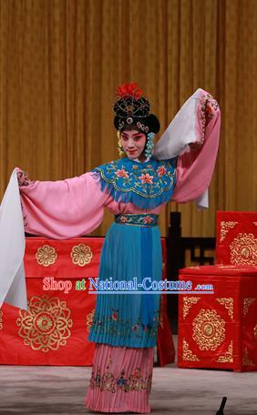 Chinese Beijing Opera Young Lady Apparels Costumes and Headdress Hongqiao with the Pearl Traditional Peking Opera Xiaodan Dress Goddess Garment