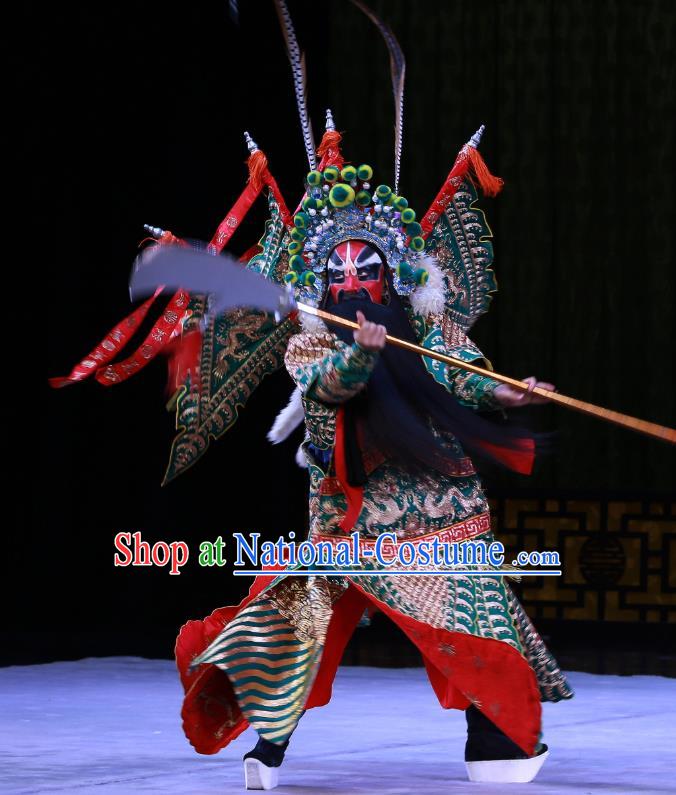 Kirin Pavilion Chinese Peking Opera General Shan Xiongxin Garment Costumes and Headwear Beijing Opera Kao Armor Suit with Flags Apparels Clothing