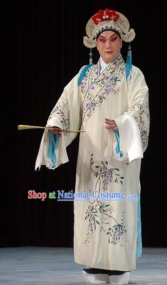 Fa Men Temple Chinese Peking Opera Young Man Garment Costumes and Headwear Beijing Opera Xiaosheng Apparels Scholar Fu Peng Clothing