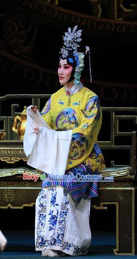 Chinese Beijing Opera Diva Apparels Costumes and Headdress Luo Yang Gong Traditional Peking Opera Young Female Dress Empress Zhangsun Garment