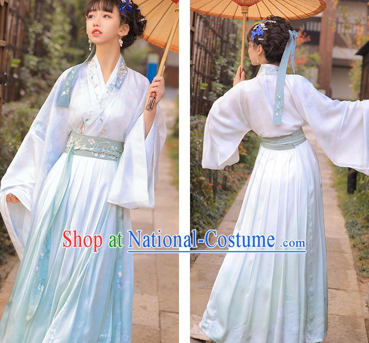 Chinese Traditional Jin Dynasty Royal Princess Historical Costumes Ancient Noble Lady Embroidered Hanfu Dress Apparels Complete Set