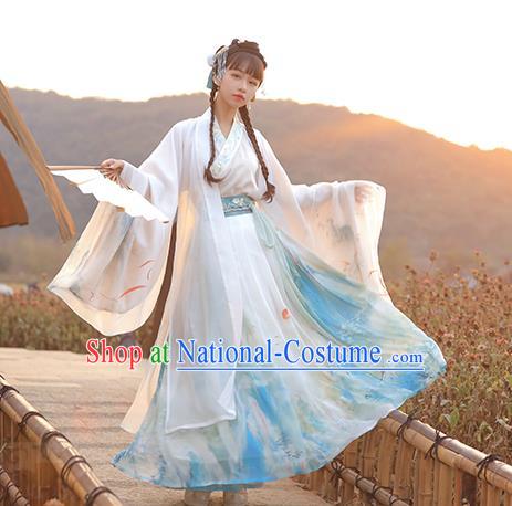 Chinese Traditional Jin Dynasty Noble Princess Embroidered Hanfu Dress Ancient Goddess Apparels Historical Costumes Complete Set