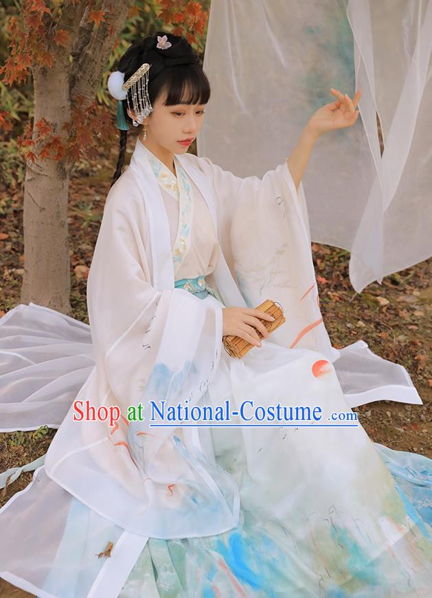 Chinese Traditional Jin Dynasty Noble Princess Embroidered Hanfu Dress Ancient Goddess Apparels Historical Costumes Complete Set