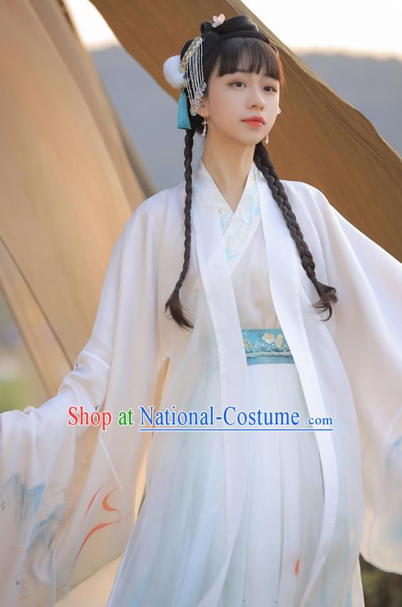 Chinese Traditional Jin Dynasty Noble Princess Embroidered Hanfu Dress Ancient Goddess Apparels Historical Costumes Complete Set