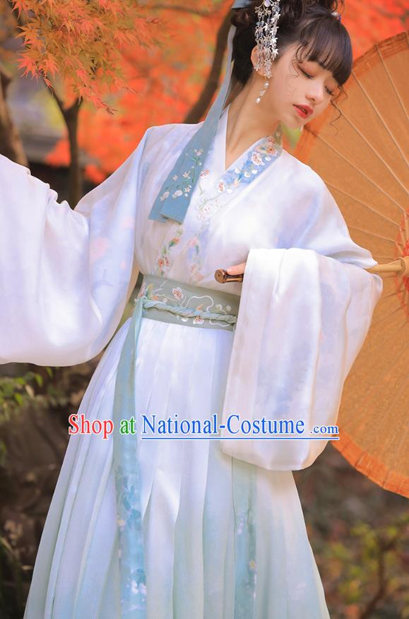 Chinese Traditional Jin Dynasty Royal Princess Historical Costumes Ancient Noble Lady Embroidered Hanfu Dress Apparels Complete Set