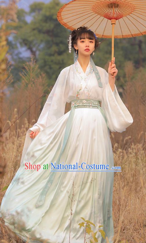 Chinese Traditional Jin Dynasty Royal Princess Historical Costumes Ancient Noble Lady Embroidered Hanfu Dress Apparels Complete Set