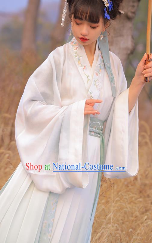 Chinese Traditional Jin Dynasty Royal Princess Historical Costumes Ancient Noble Lady Embroidered Hanfu Dress Apparels Complete Set