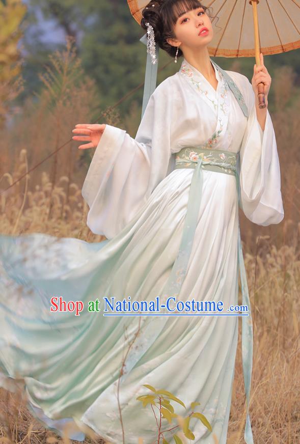 Chinese Traditional Jin Dynasty Royal Princess Historical Costumes Ancient Noble Lady Embroidered Hanfu Dress Apparels Complete Set