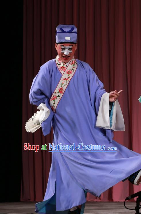 Wu Long Yuan Chinese Peking Opera Clown Garment Costumes and Headwear Beijing Opera Chou Apparels Scholar Zhang Wenyuan Clothing