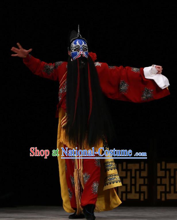 Wu Long Yuan Chinese Peking Opera Wusheng Liu Tang Garment Costumes and Headwear Beijing Opera Martial Male Apparels Takefu Red Clothing