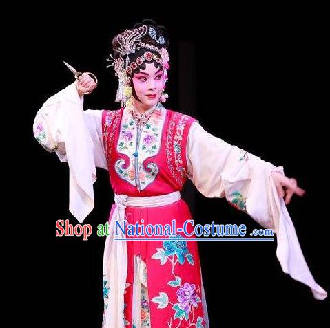 Chinese Beijing Opera Hua Tan Yan Xijiao Apparels Actress Costumes and Headdress Wu Long Yuan Traditional Peking Opera Young Lady Dress Garment