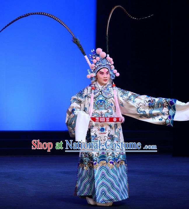 Ba Da Chui Chinese Peking Opera Young Man Garment Costumes and Headwear Beijing Opera Wusheng Apparels General Lu Wenlong Clothing