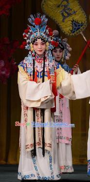 Chinese Beijing Opera Xiaodan Apparels Young Lady Costumes and Headdress Imperial Concubine Mei Traditional Peking Opera Court Maid Yan Hong Dress Garment