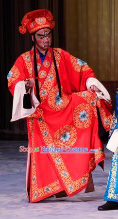 Stealing Silver Pot Chinese Peking Opera Takefu Garment Costumes and Headwear Beijing Opera Wusheng Apparels Martial Male Red Clothing