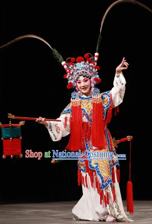 Chinese Beijing Opera Young Lady Apparels Costumes and Headdress Bai Hua Zeng Jian Traditional Peking Opera Servant Girl Jiang Huayou Dress Garment