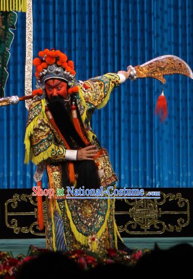 Qun Jie Hua Chinese Peking Opera General Guan Yu Garment Costumes and Headwear Beijing Opera Military Officer Apparels Armor Clothing