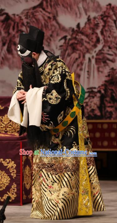 Chi Sang Zhen Chinese Peking Opera Elderly Male Garment Costumes and Headwear Beijing Opera Laosheng Apparels Official Bao Zheng Clothing