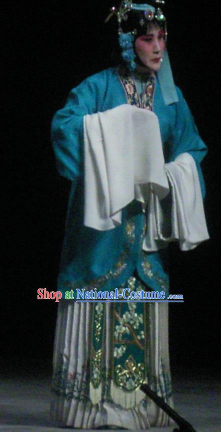 Chinese Beijing Opera Distress Maiden Apparels Costumes and Headdress Qing Si Hen Traditional Peking Opera Hua Tan Dress Young Female Jiao Guiying Garment