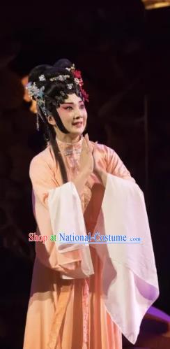 Chinese Beijing Opera Hua Tan Apparels Costumes and Headdress Qing Si Hen Traditional Peking Opera Young Female Dress Actress Jiao Guiying Garment