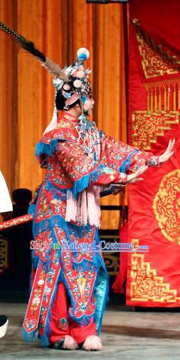 Chinese Beijing Opera Female Swordsman Jiang Huyou Apparels Costumes and Headdress Bai Hua Zeng Jian Traditional Peking Opera Xiaodan Dress Servant Girl Garment