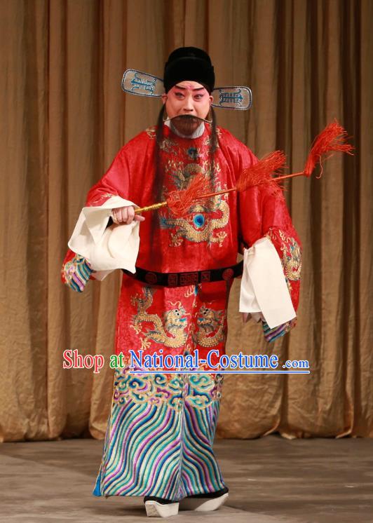 Mei Yu Pei Chinese Peking Opera Elderly Male Garment Official Costumes and Headwear Beijing Opera Minister Su Xu Apparels Clothing