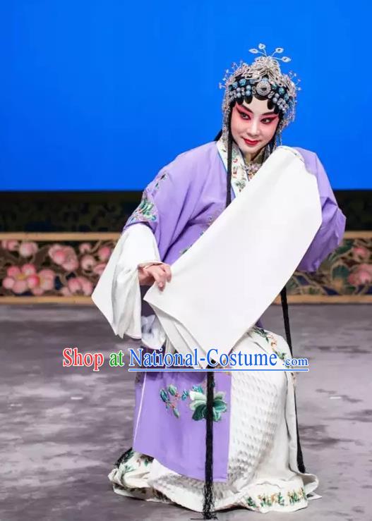 Chinese Beijing Opera Actress Apparels Young Female Costumes and Headdress Han Ming Fei Traditional Peking Opera Hua Tan Wang Zhaojun Dress Diva Garment