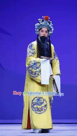 Han Ming Fei Chinese Peking Opera Emperor Yuan Garment Costumes and Headwear Beijing Opera Laosheng Apparels King Elderly Male Clothing