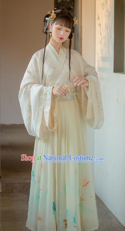 Chinese Ancient Palace Princess Embroidered Hanfu Dress Jin Dynasty Garment Traditional Court Lady Historical Costumes Complete Set