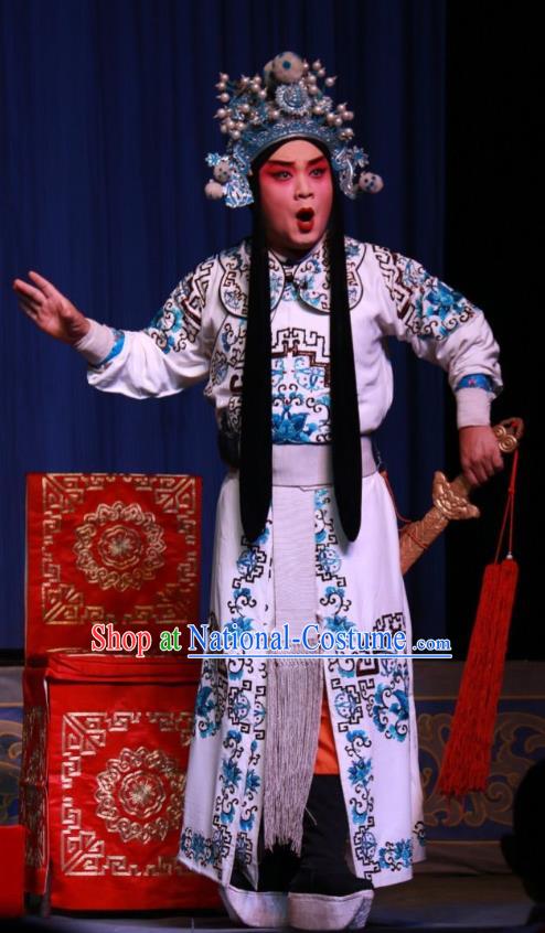 Xue Gang Fan Tang Chinese Bangzi Opera Wusheng Song Lian Apparels Costumes and Headpieces Traditional Shanxi Clapper Opera Martial Male Garment Warrior Clothing