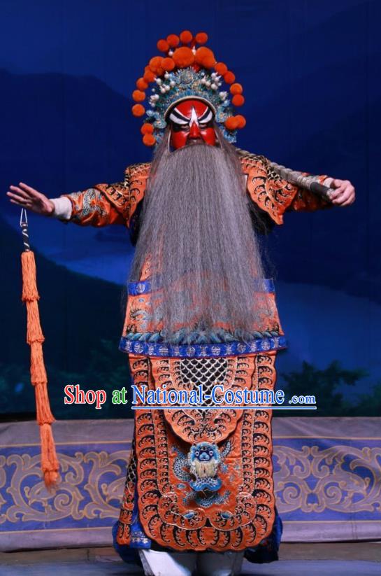 Xue Gang Fan Tang Chinese Bangzi Opera Painted Role Apparels Costumes and Headpieces Traditional Shanxi Clapper Opera Jing Garment General Xue Gang Clothing