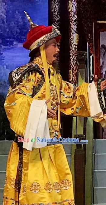 Sixth Panchen Chinese Bangzi Opera Emperor Qianlong Apparels Costumes and Headpieces Traditional Hebei Clapper Opera Elderly Male Garment Monarch Clothing