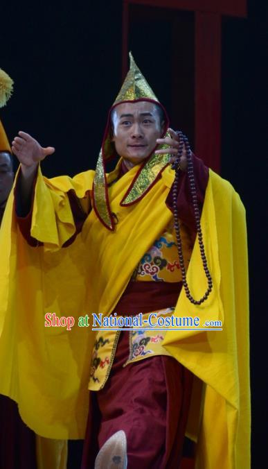 Sixth Panchen Chinese Bangzi Opera Lama Apparels Costumes and Headpieces Traditional Hebei Clapper Opera Tibetan Monk Garment Clothing