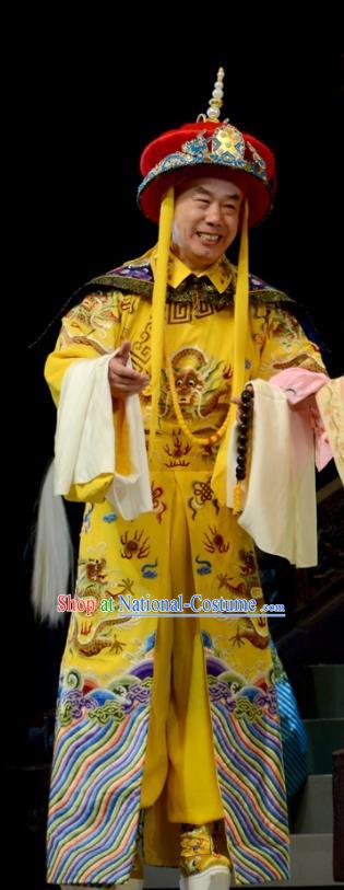 Sixth Panchen Chinese Bangzi Opera Monarch Apparels Costumes and Headpieces Traditional Hebei Clapper Opera Emperor Qianlong Garment Clothing