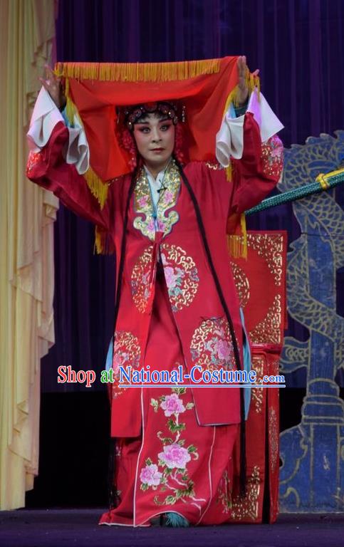 Chinese Jin Opera Bride Garment Costumes and Headdress Li Hua Return Tang Traditional Shanxi Opera Young Female Fan Lihua Dress Hua Tan Apparels