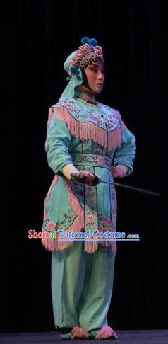 Chinese Jin Opera Female Soldier Garment Costumes and Headdress Li Hua Return Tang Traditional Shanxi Opera Wudan Dress Swordswoman Apparels