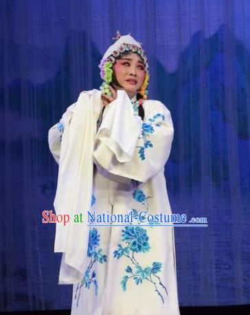 Chinese Jin Opera Distress Female Garment Costumes and Headdress Li Hua Return Tang Traditional Shanxi Opera Young Woman Dress Diva Fan Lihua Apparels