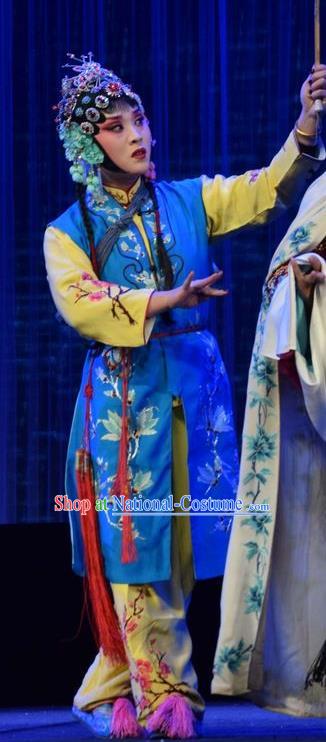 Chinese Jin Opera Maidservant Garment Costumes and Headdress Tao Jin An Traditional Shanxi Opera Xiaodan Dress Young Lady Apparels