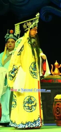 Chinese Bangzi Opera Monarch Apparels Costumes and Headpieces Traditional Hebei Clapper Opera Elderly Male Garment Emperor Liu Heng Clothing